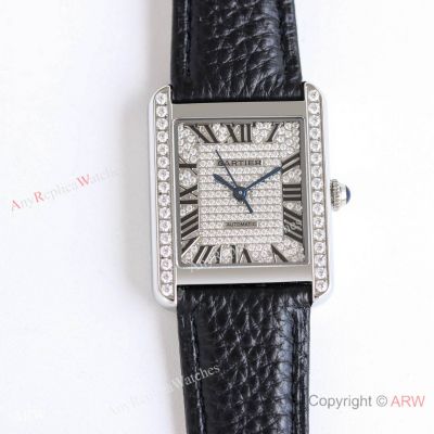 Full Diamond Stainless Steel Cartier Tank SOLO Auto Swiss Replica Watches